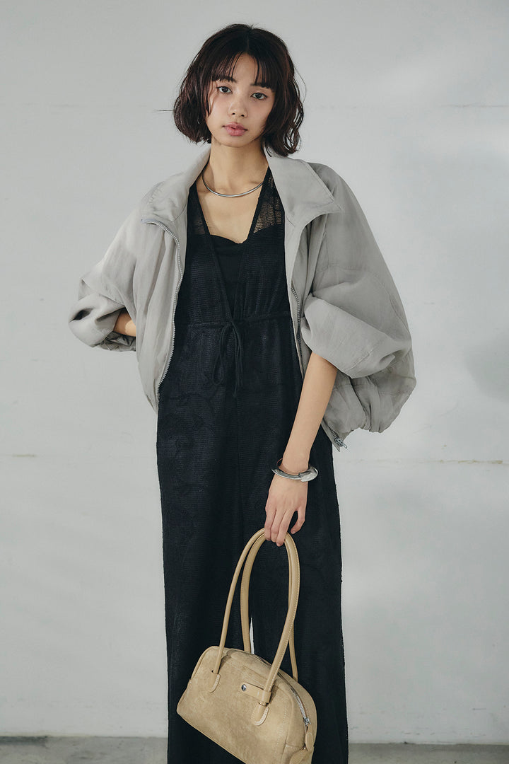 [SET]スタンドネックシアーブルゾン+レースサロペット(2set)