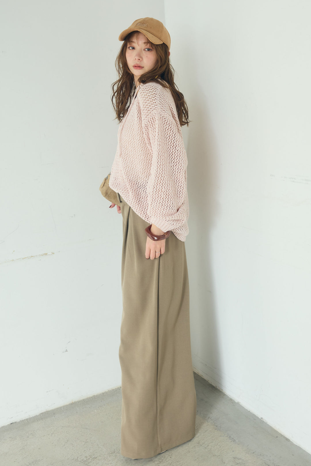 【即納】ミックスメッシュキーネックプルオーバー