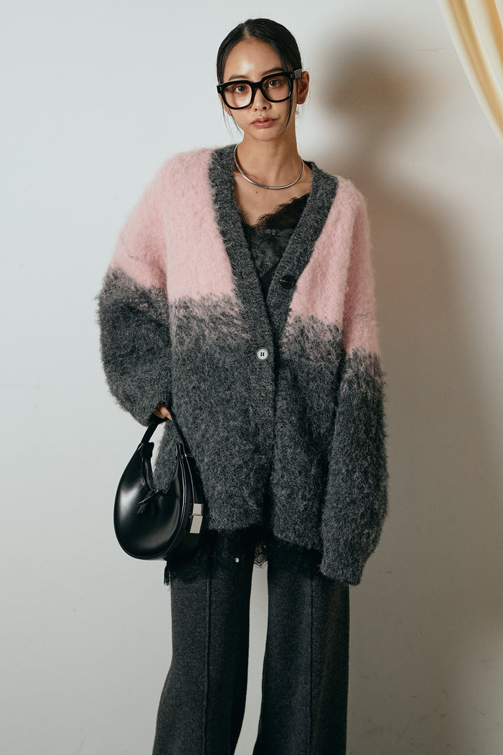 [SET]起毛グラデーションニットカーディガン+レース切り替えキャミソール(2set)