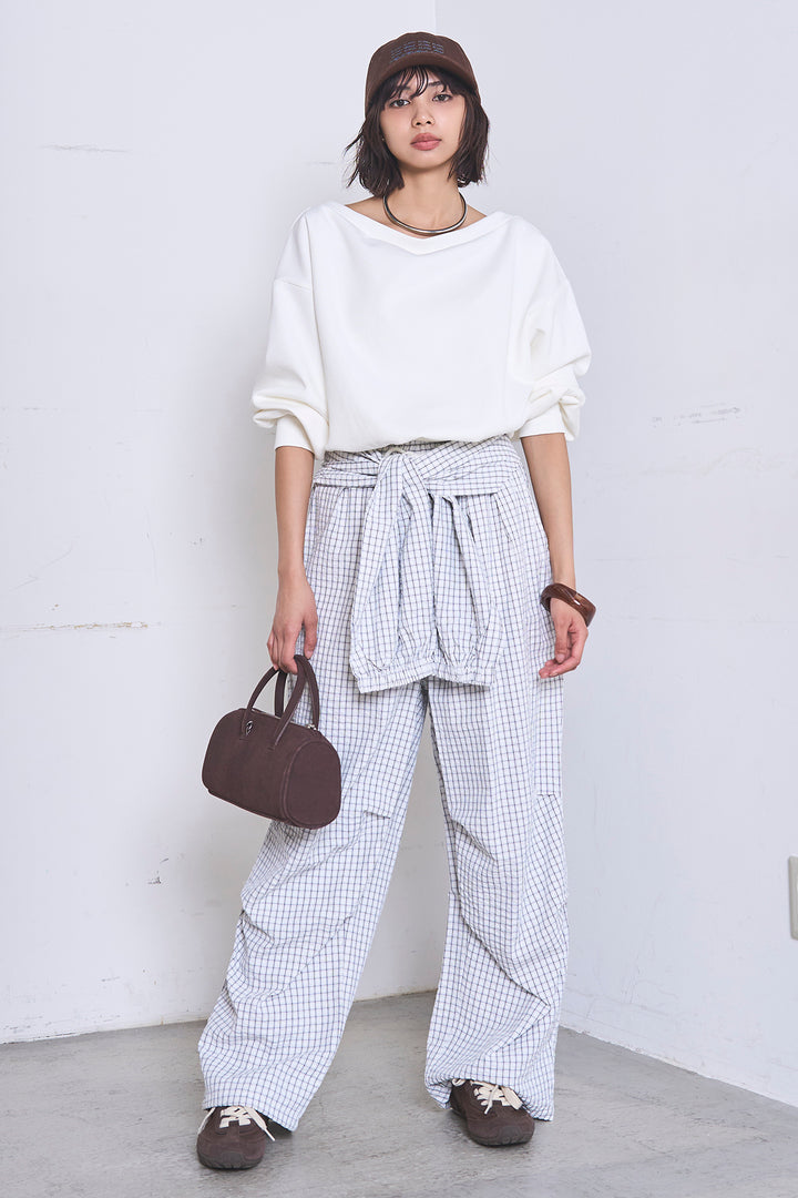 [SET]ワンショルスウェットプルオーバー+チェックウエスト巻きジョガーパンツ(2set)