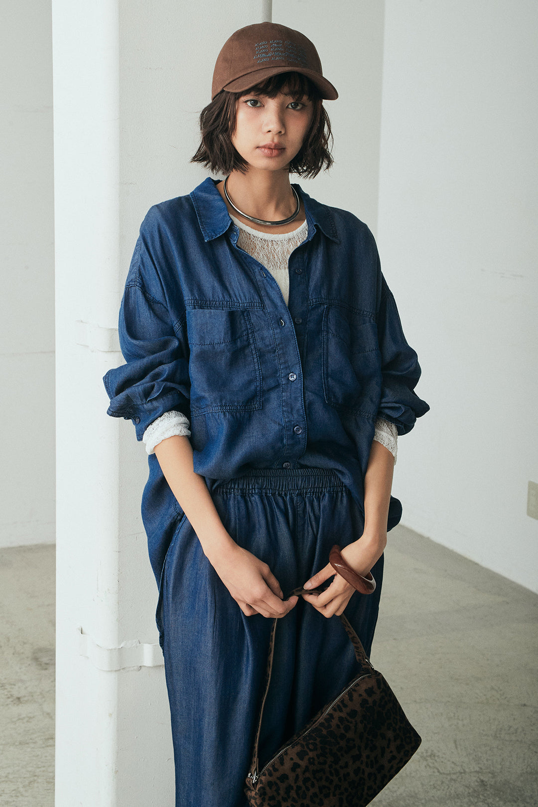 [SET]テンセルデニムシャツ+テンセルデニムイージーワイドパンツ(2set)