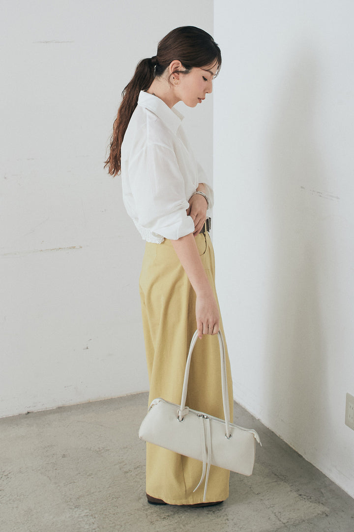 [SET]裾巻きツイストデザインシャツ+ベルト付きサイドタックワイドパンツ(2set)