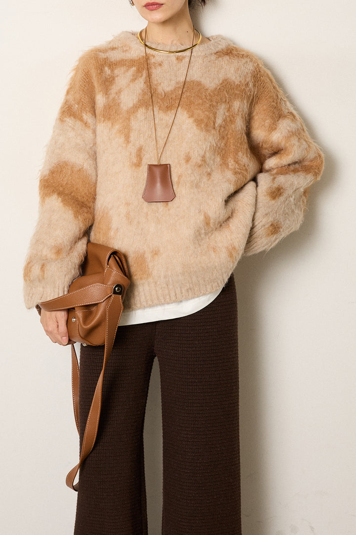 [SET]モヘアタッチマーブルニット+ワイドリブニットイージーパンツ(2set)