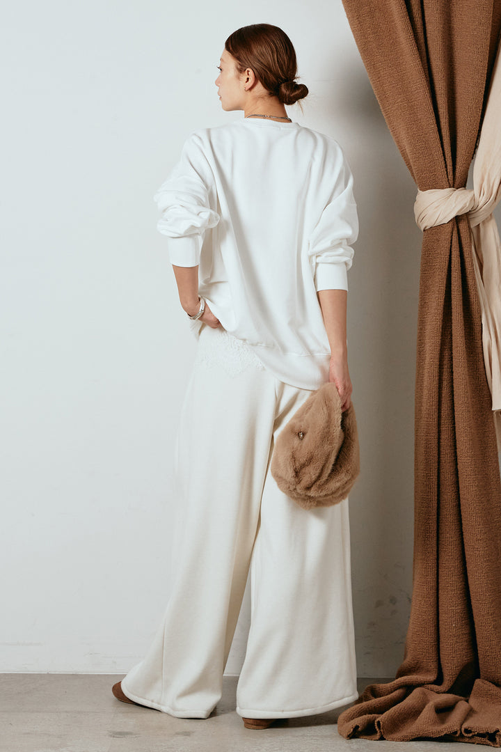 [SET]フロントロゴスウェットプルオーバー+カップ付きレースドッキングキャミソール+フェイクレザー太ベルト付きタックワイドパンツ(3set)