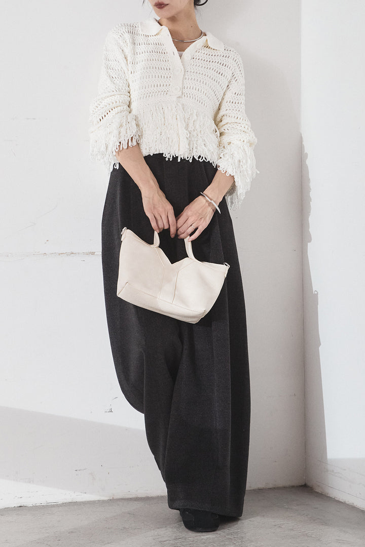 [SET]メッシュフリンジカーディガン+ウールタッチカーブワイドパンツ(2set)