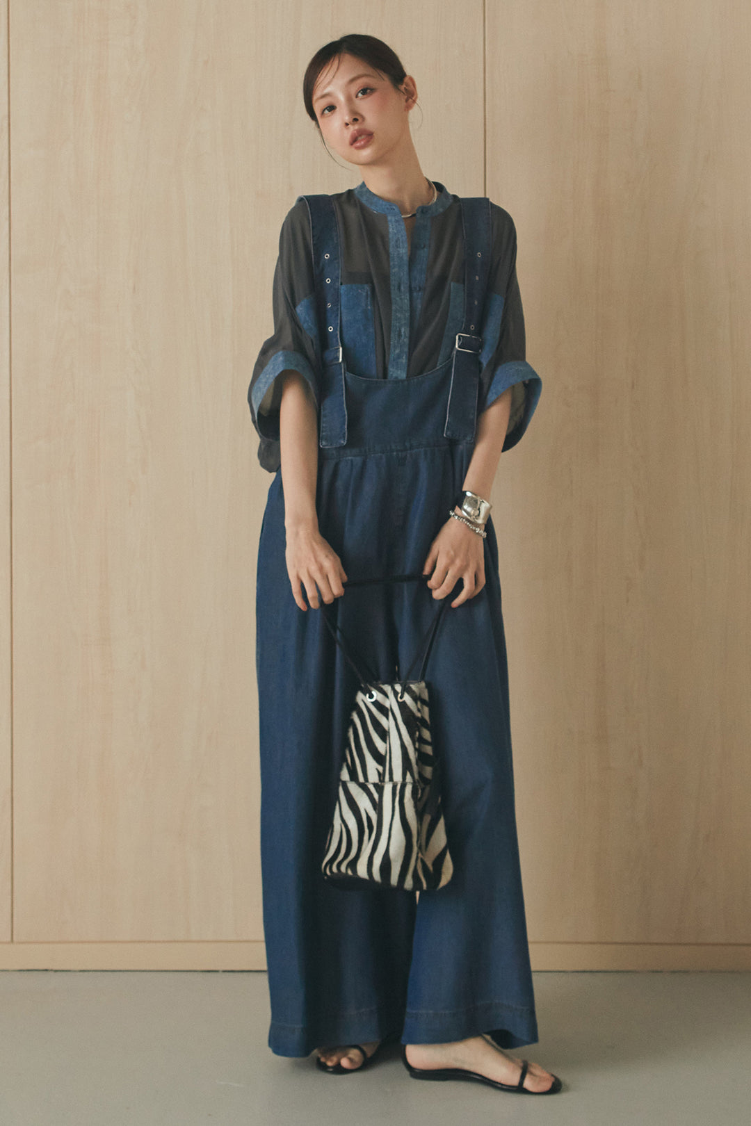 [SET]デニムライクビッグツーポケシアーシャツ+前後2WAYテンセルデニムサロペット(2set)