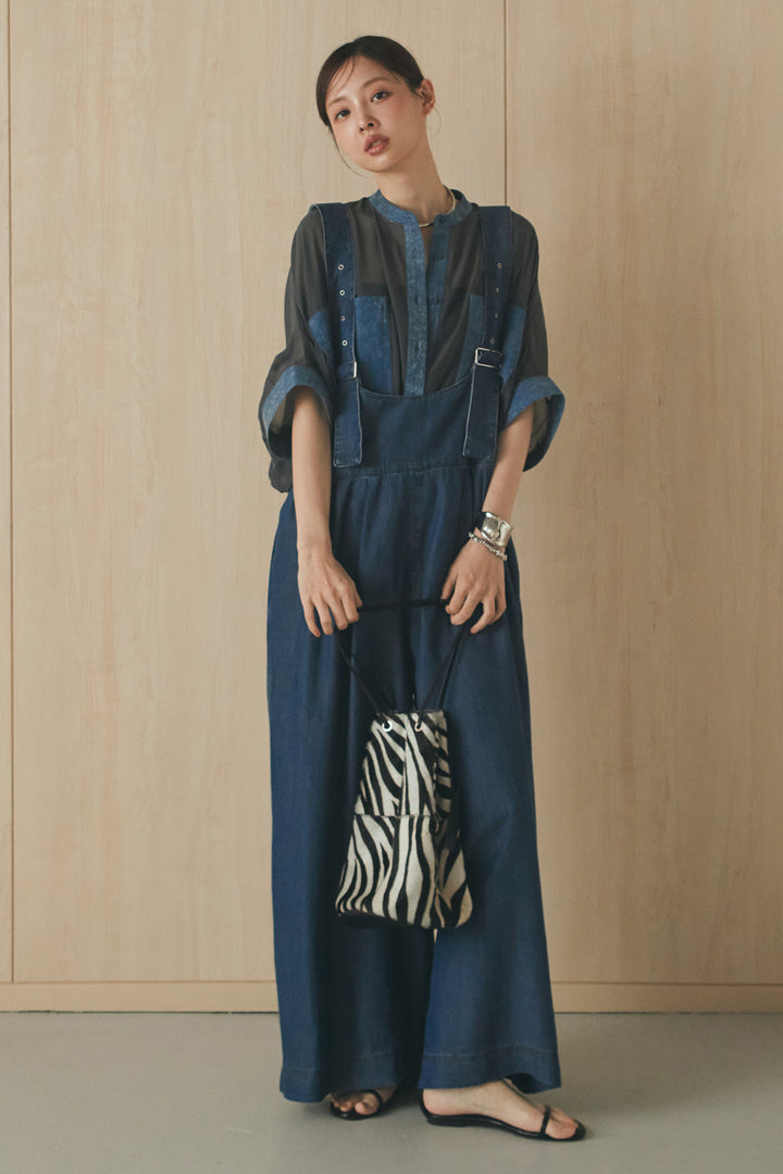 [SET]デニムライクビッグツーポケシアーシャツ+前後2WAYテンセルデニムサロペット(2set)