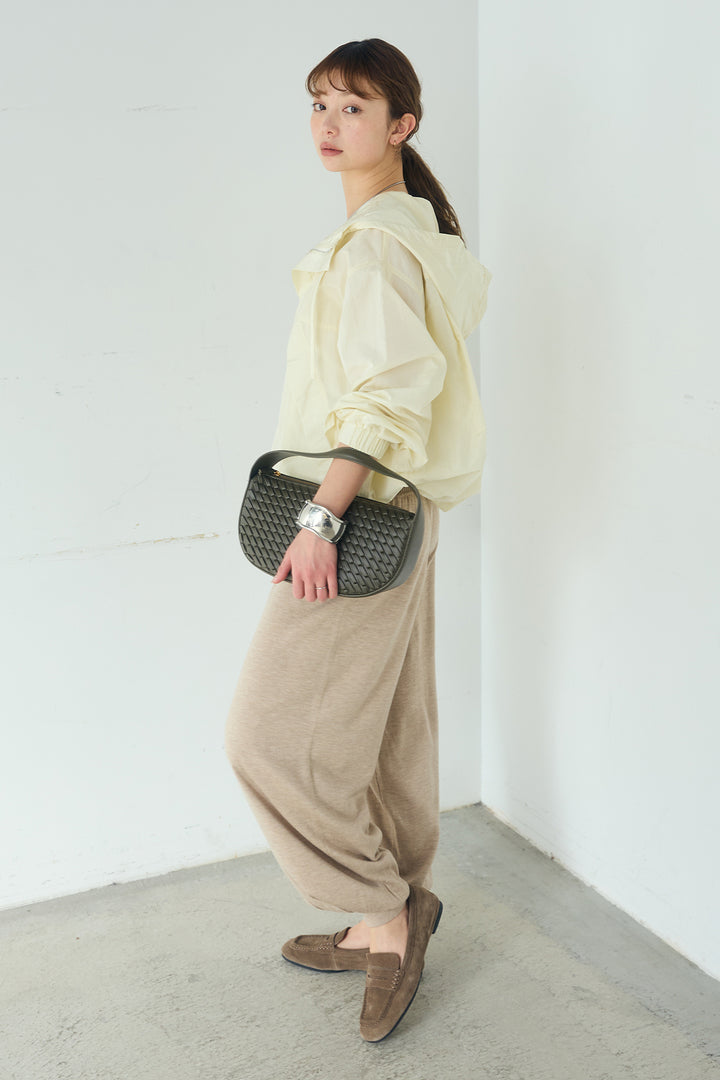 [SET]ナイロンフーディーブルゾンアウター+裾絞りリブニットパンツ(2set)