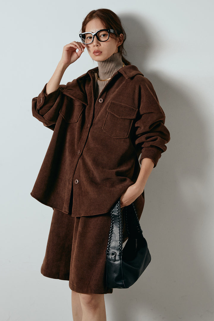 [SET]襟付きコーデュロイポケットシャツ+リラックスコーデュロイハーフパンツ(2set)