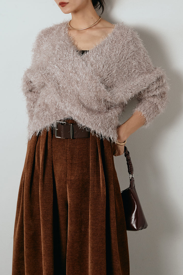 [SET]シャギークロスニットトップス+ベルトループコーデュロイワイドパンツ(2set)