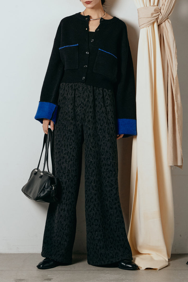 [SET]アルパカタッチダブルフェイスカーディガン+レオパードジャガードニットパンツ(2set)