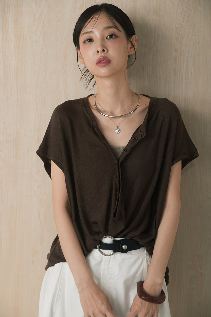 [SET]ヘンリーネックドレープカットソー+サークルバックルベルト付きタックワイドパンツ(2set)