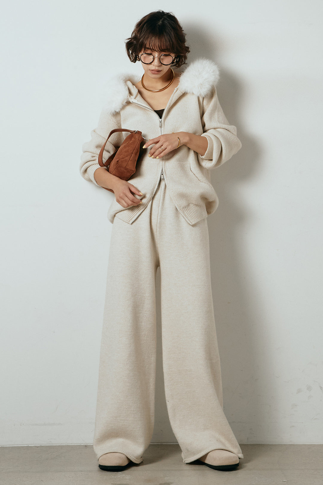 【着回しセット】[SET]ファー付きフーディーニットSETUP+ストライプドッキングニットポロSETUP(2set)