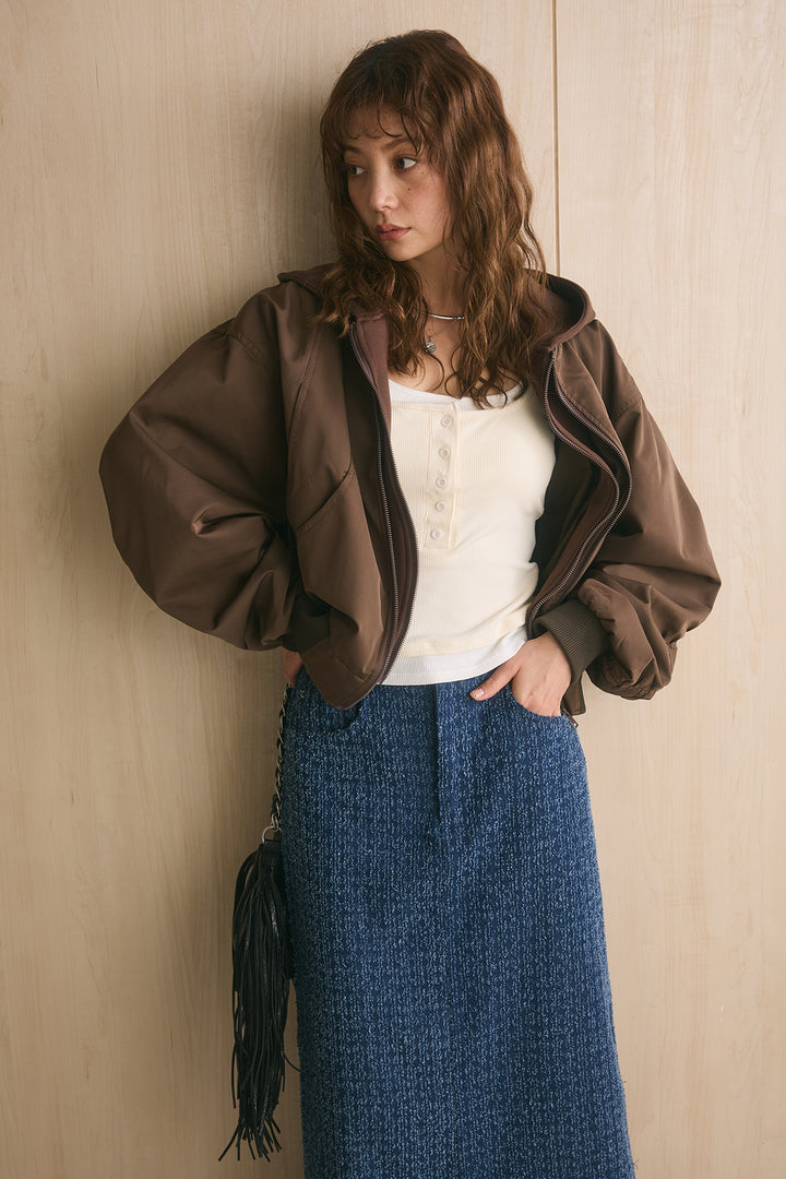 [SET]フード付きMA1+ドットダメージデニムスカート(2set)