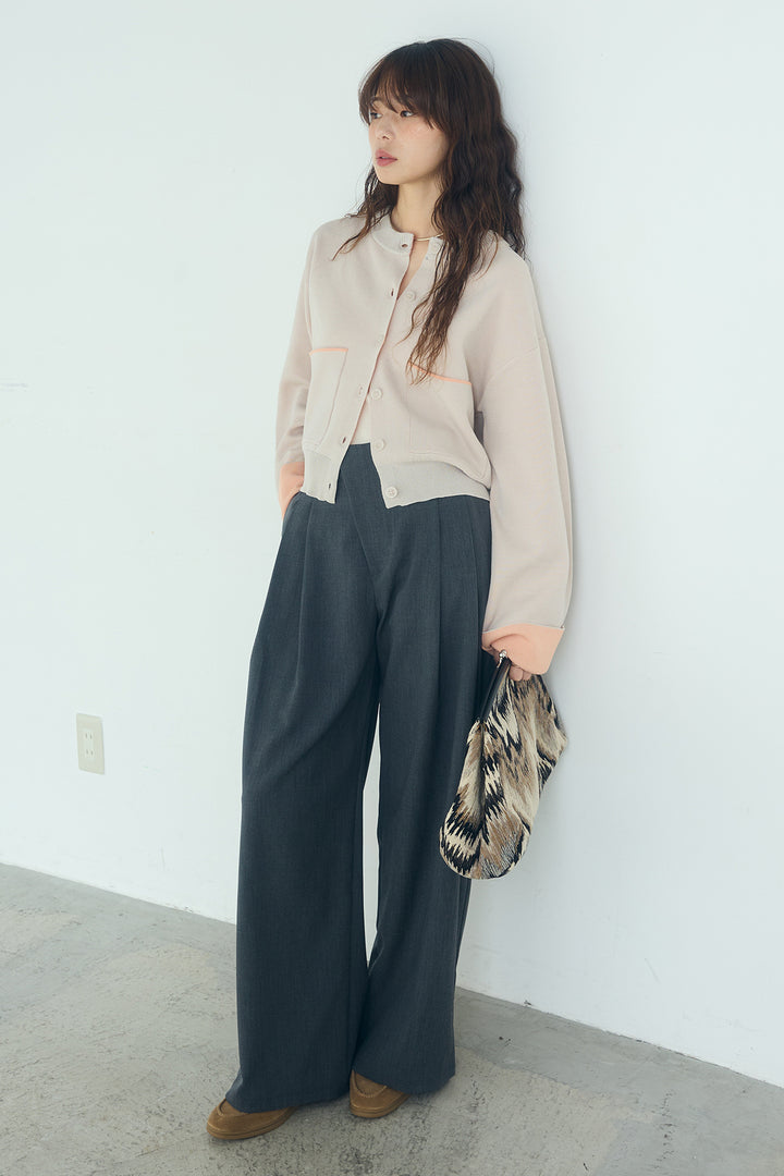 [SET]レーヨンポリダブルフェイスカーディガン+サイドベルトタック入りスラックス(2set)