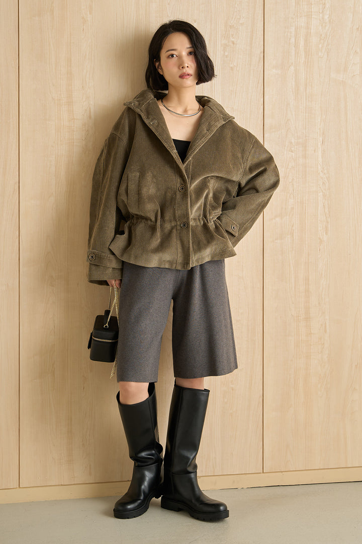 [SET]コーデュロイスタンドカラージャケット+リラックスニットショートパンツ(2set)