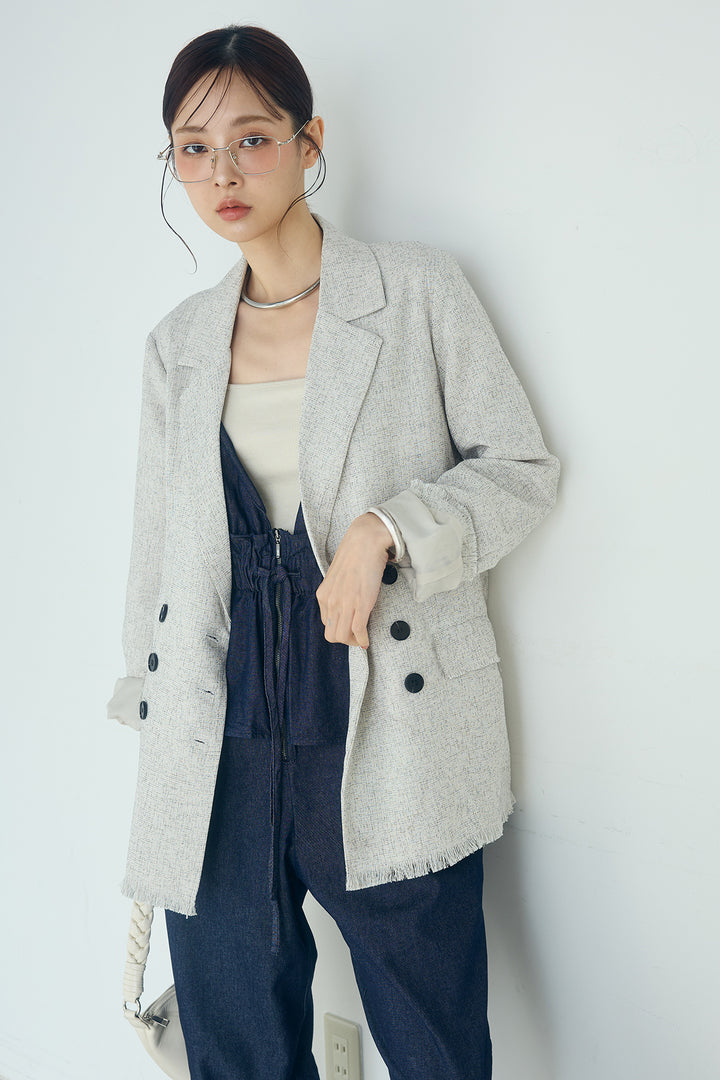 [SET]スラブネップツイードフリンジテーラードジャケット+デニムペプラムコンビネゾン(2set)