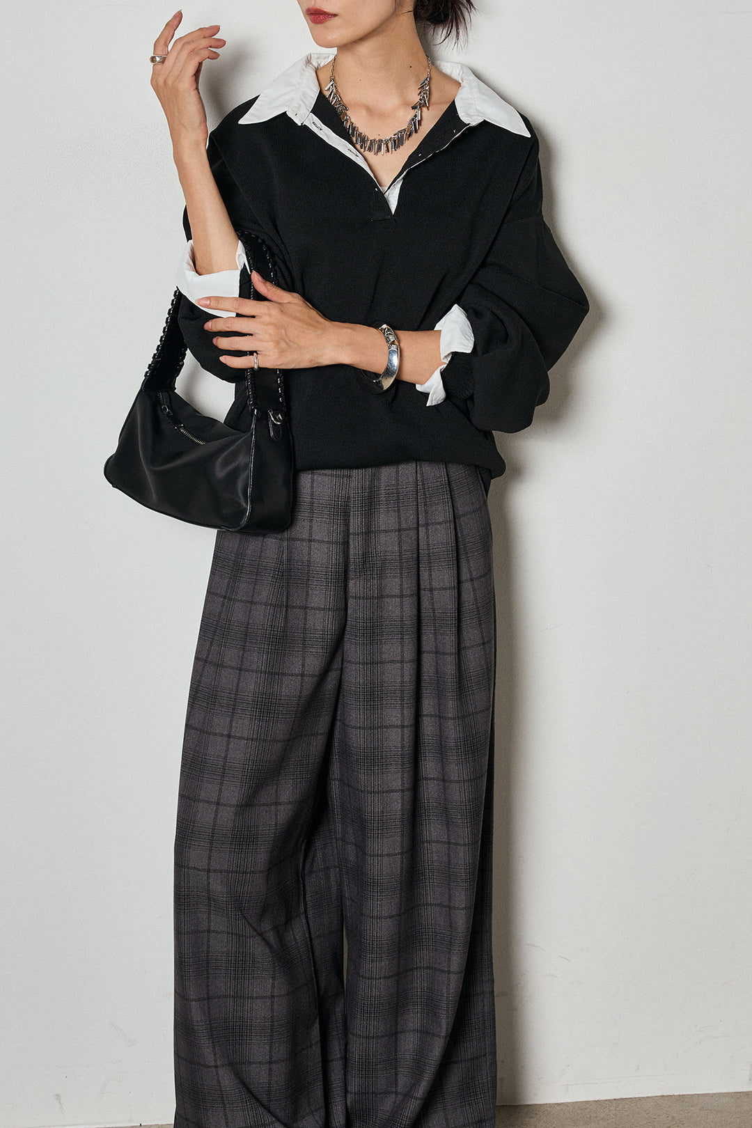 【即納】タック入りタータンチェックワイドパンツ