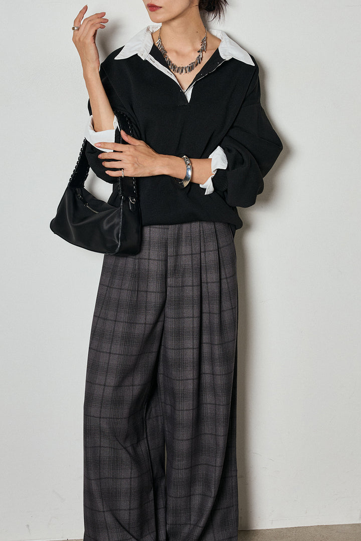 【即納】タック入りタータンチェックワイドパンツ