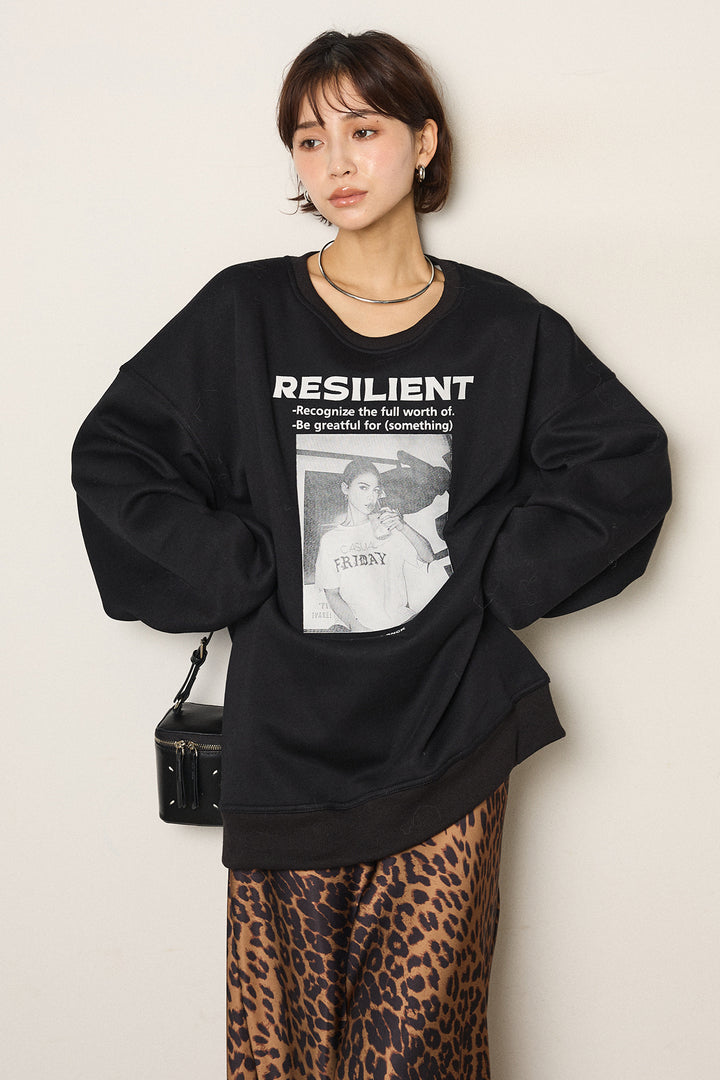 [SET]モノトーンプリントスウェット+レオパード柄サテンスカート(2set)