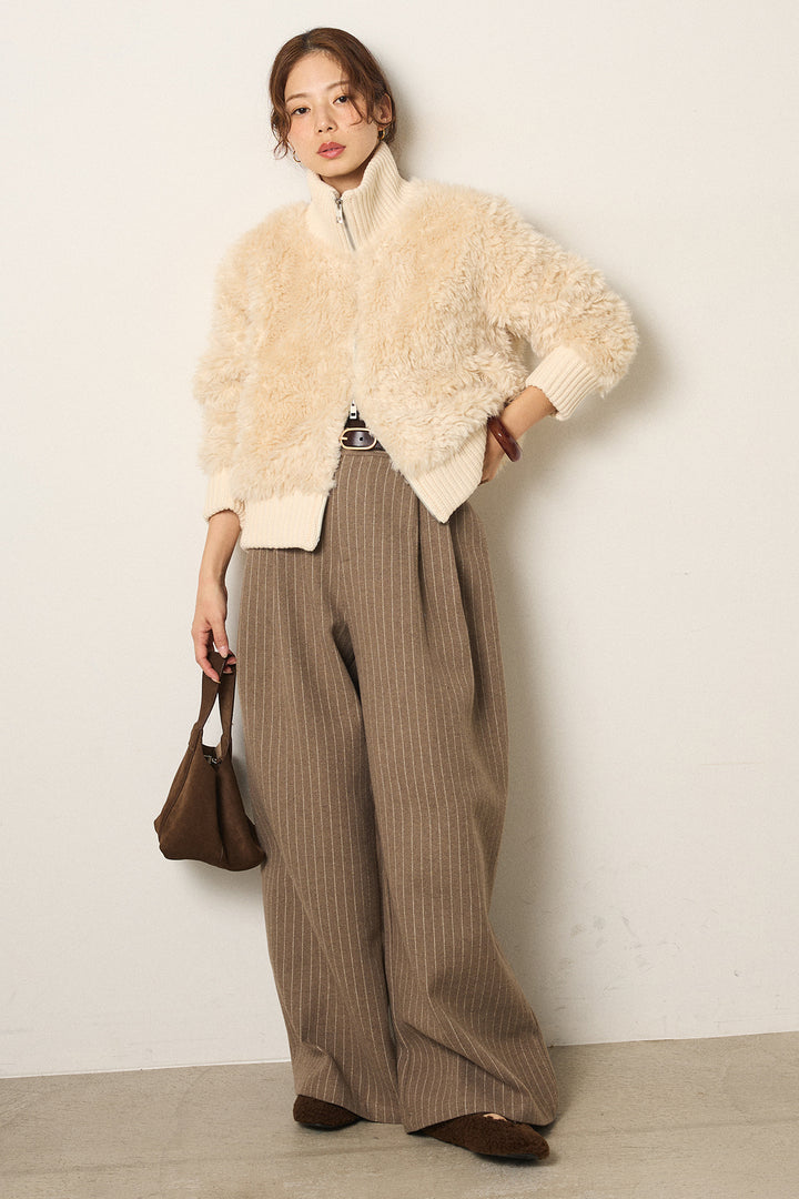 [SET]ハイネックボアブルゾン+ウールライクストライプパンツ(2set)