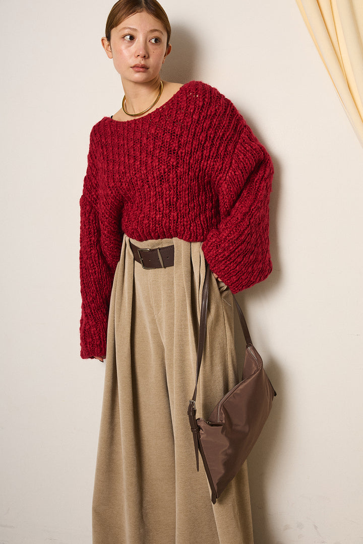 [SET]チャンキースラブニットクロップドプルオーバー+ベルトループコーデュロイワイドパンツ(2set)