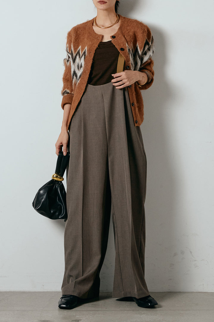 [SET]起毛ノルディック柄ニットカーディガン+ワイドツイルサロペット(2set)