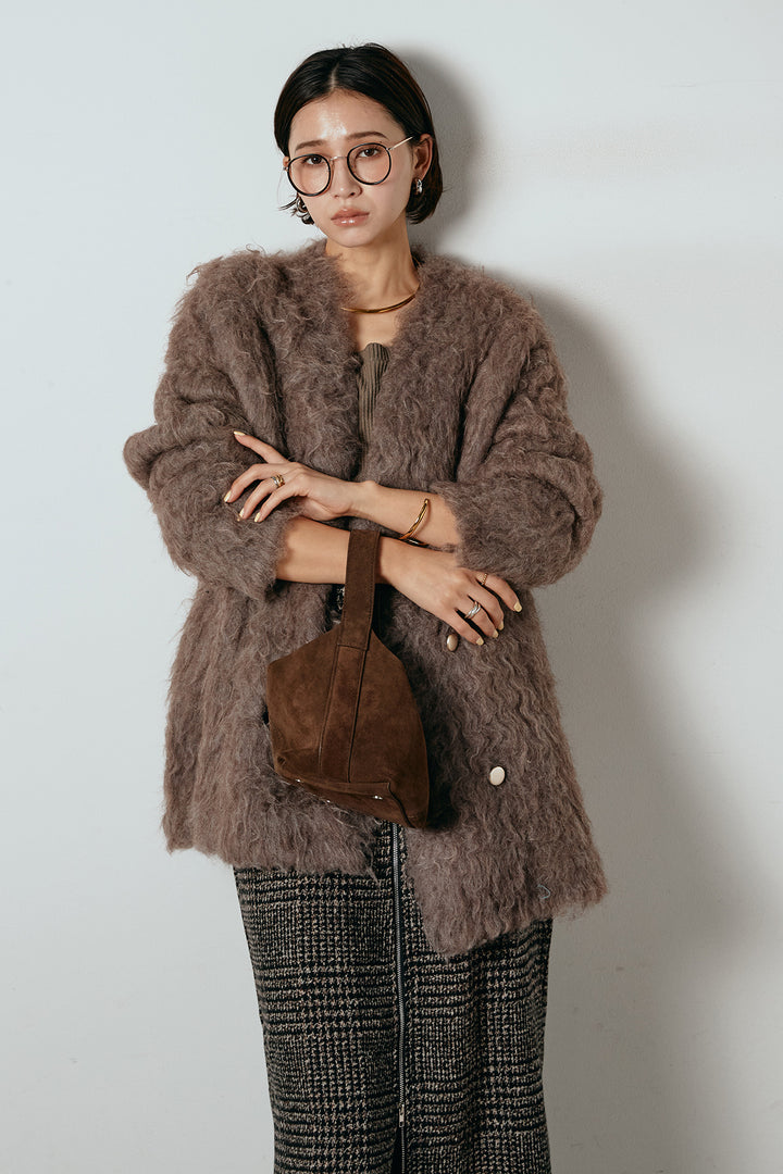 [SET]ウェーブシャギーニットジャケット+グレンチェック柄フロントジップタイトスカート(2set)