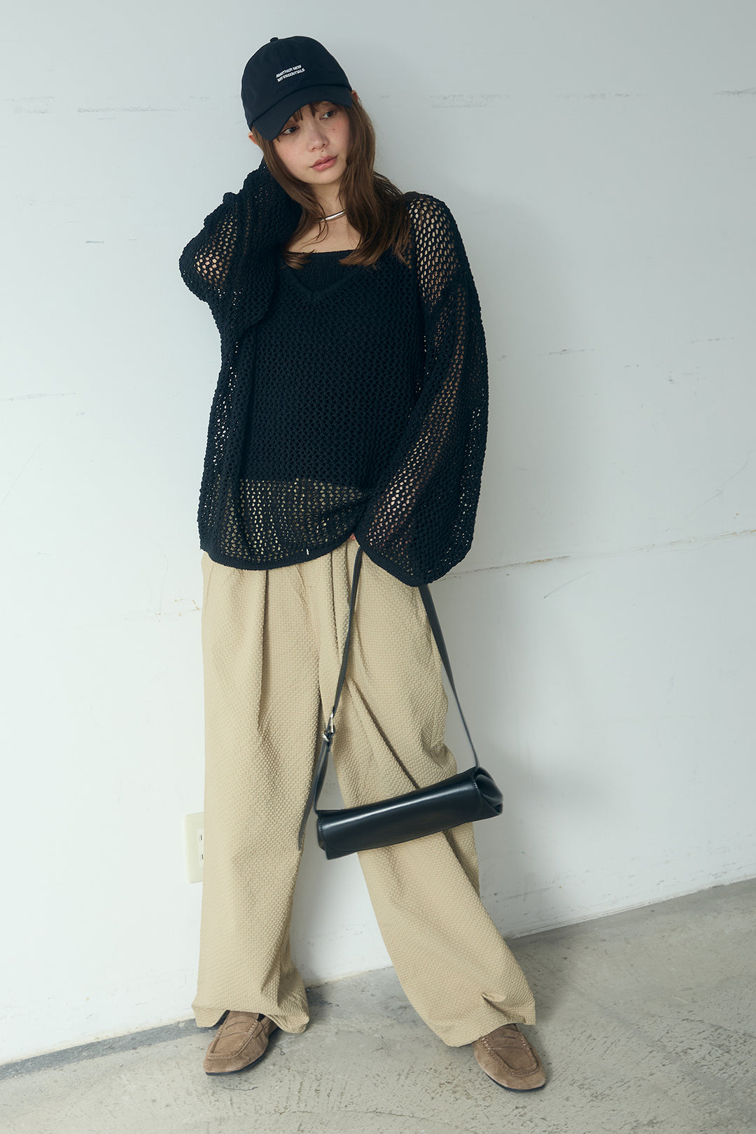 [SET]メッシュ編みビスチェセットVネックプルオーバー+シアサッカーイージーパンツ(2set)