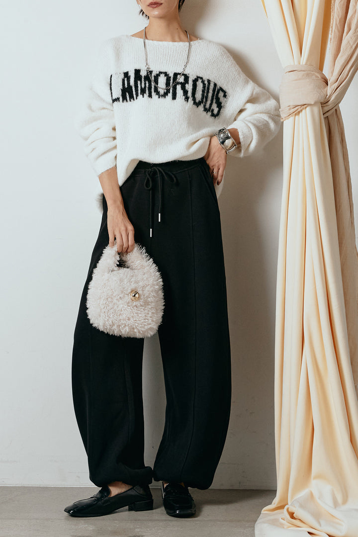 [SET]フロントロゴデザインニットトップス+スウェットワイドカーブパンツ(2set)