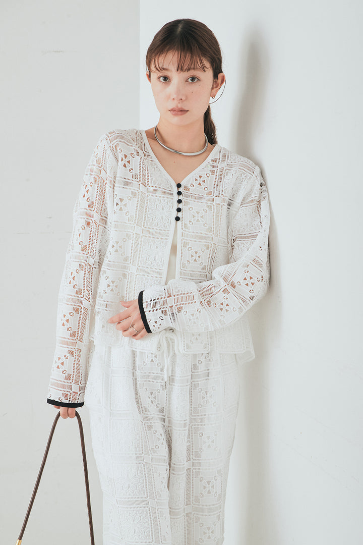 [SET]クロシェレースカーディガン+クロシェレースイージーパンツ(2set)