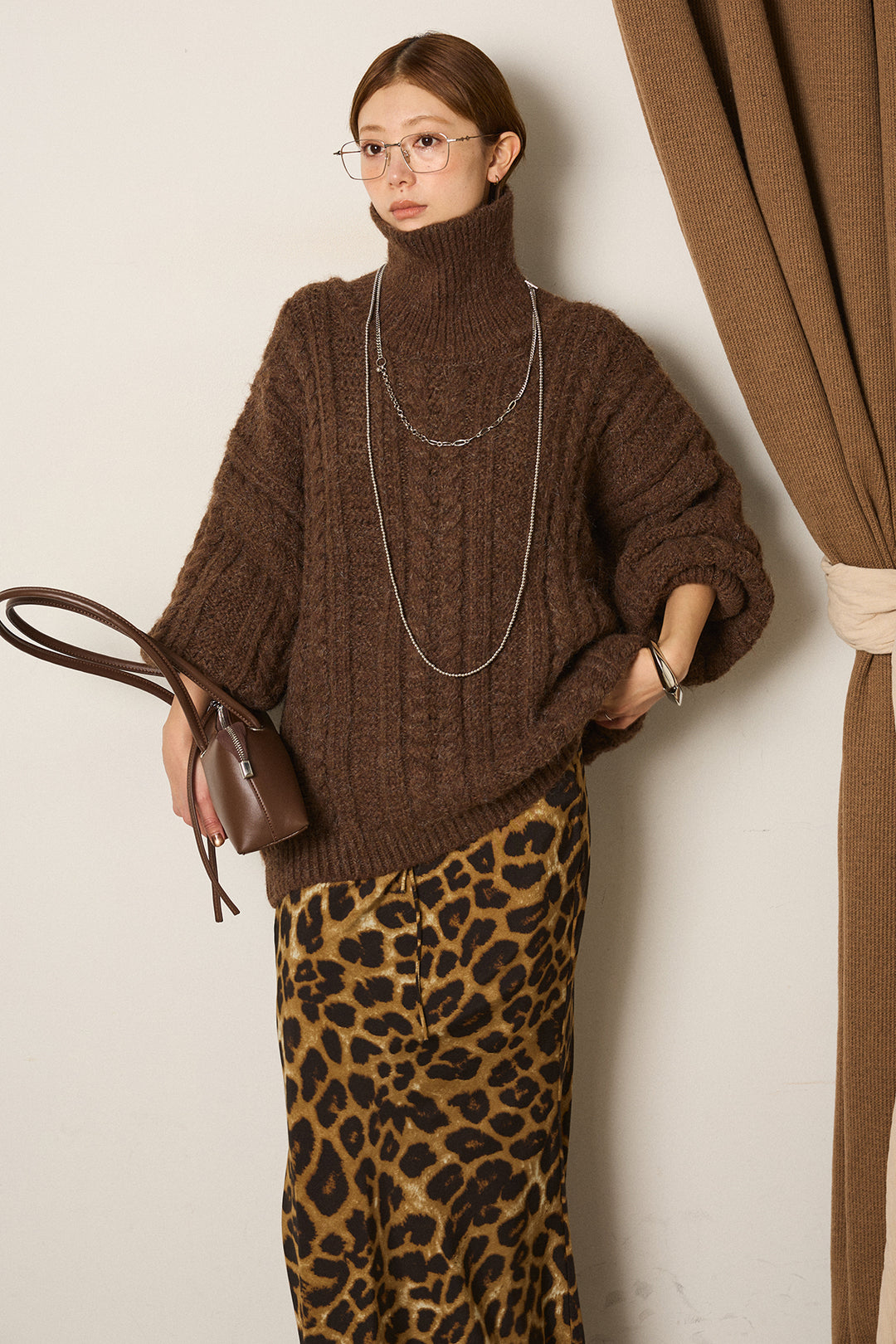 【即納】ハイネックオーバーシルエットニットトップス