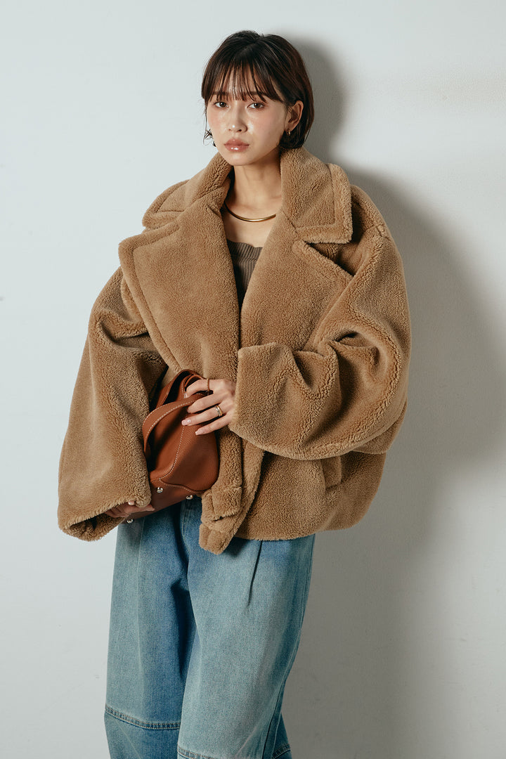 【2月中旬発送】
[SET]テディボアショートジャケット+加工デニムタックコクーンワイドパンツ(2set)