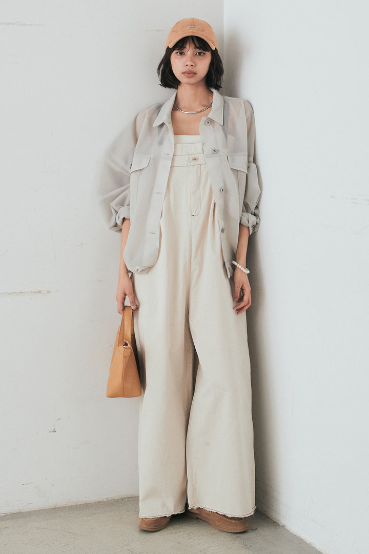 [SET]シアーダンボールサイドドロストジャケット+綿ツイルアシメサロペット(2set)