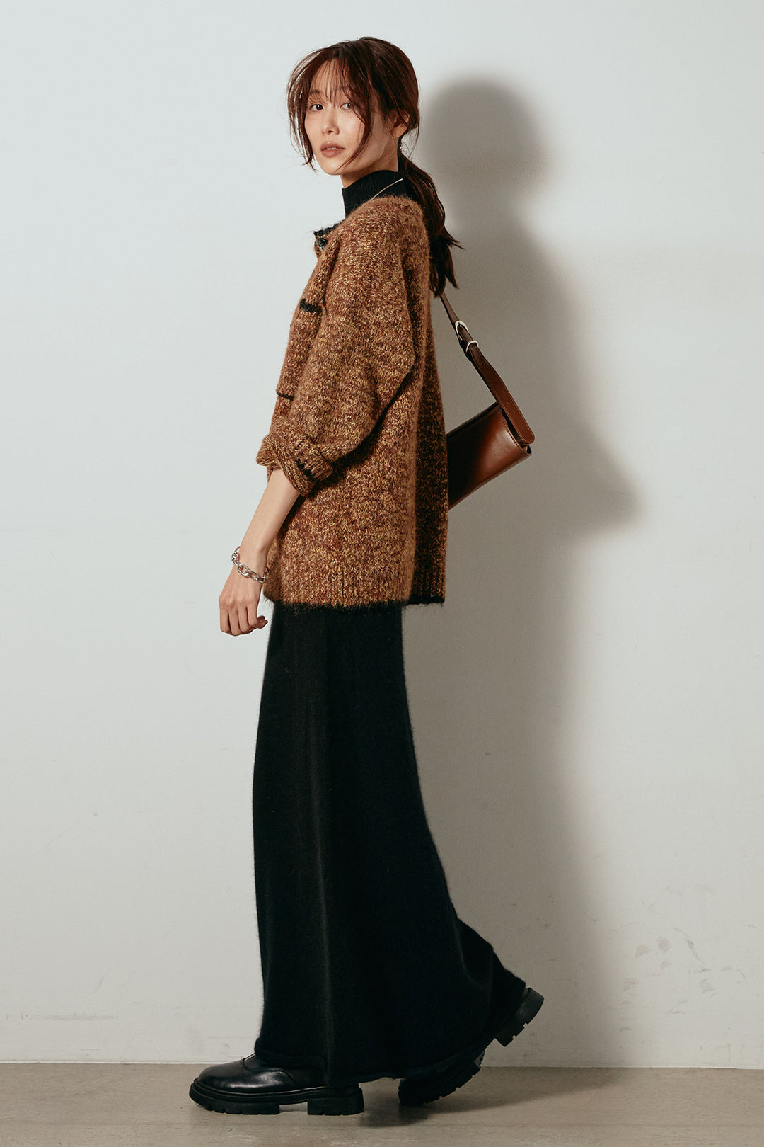 [SET]ミックスニットポケットカーディガン+ノースリーブニットロングワンピース(2set)