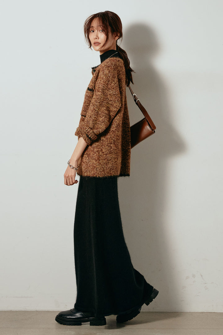 [SET]ミックスニットポケットカーディガン+ノースリーブニットロングワンピース(2set)