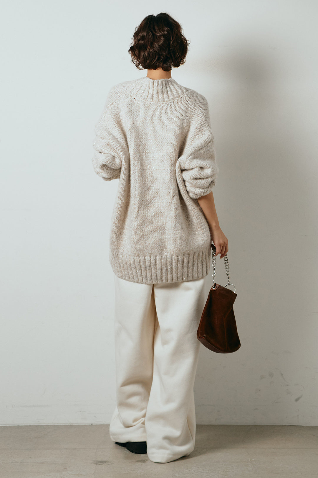 [SET]Vネックラメニットトップス+レース切り替えキャミソール(2set)