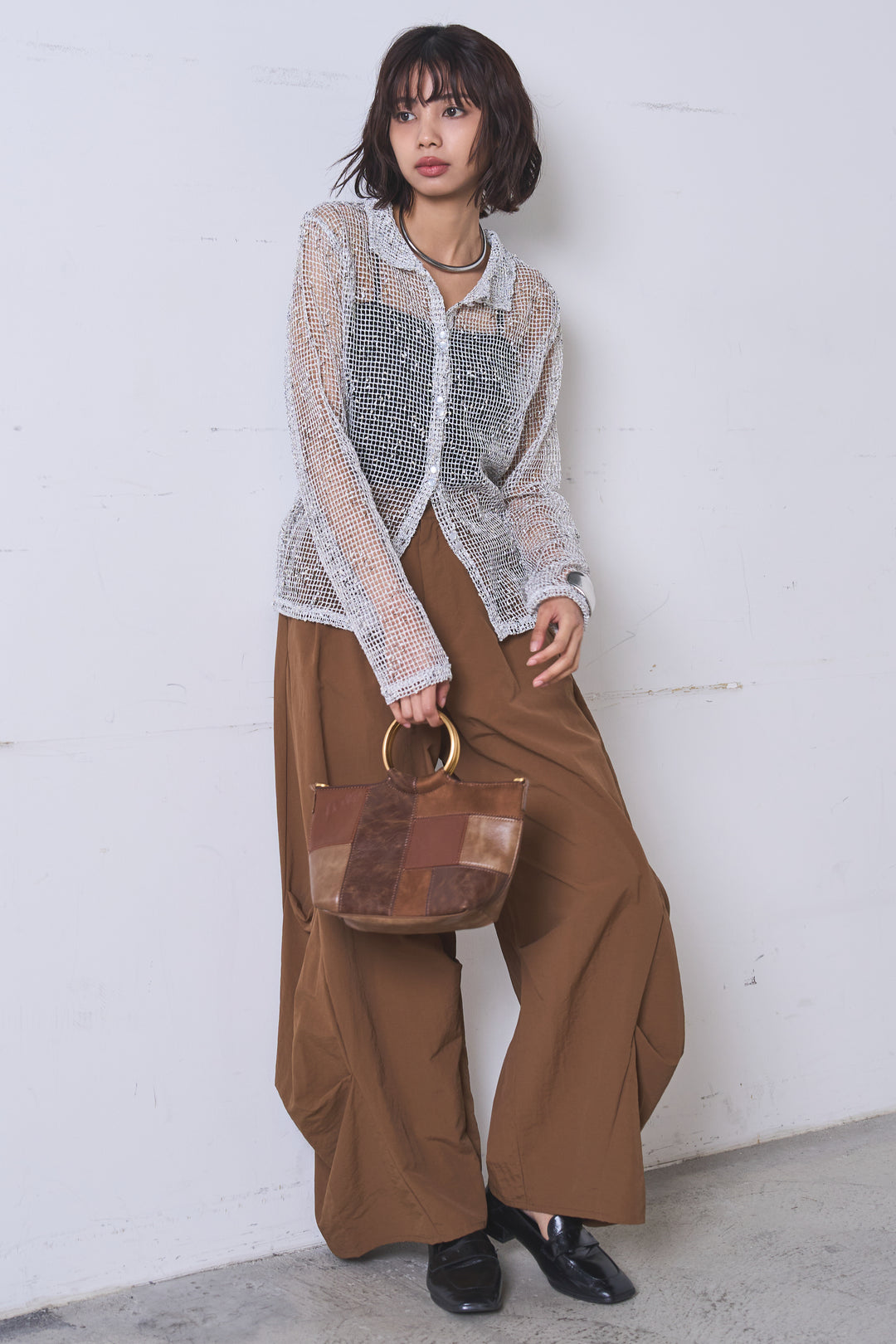 [SET]ネップメッシュポロ襟カーディガン+ドライタフタタックバレルパンツ(2set)