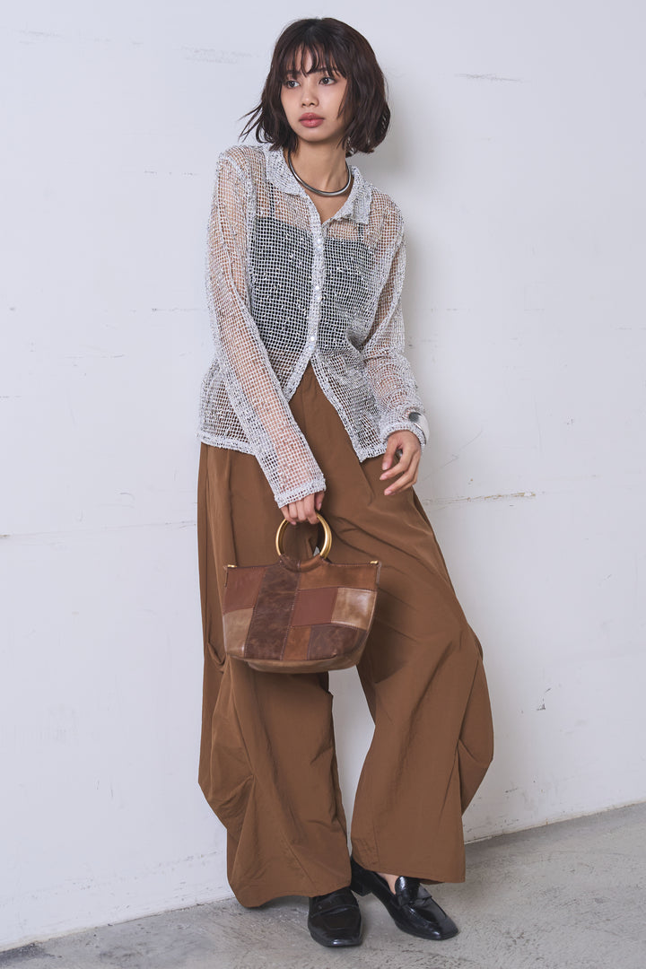 [SET]ネップメッシュポロ襟カーディガン+ドライタフタタックバレルパンツ(2set)