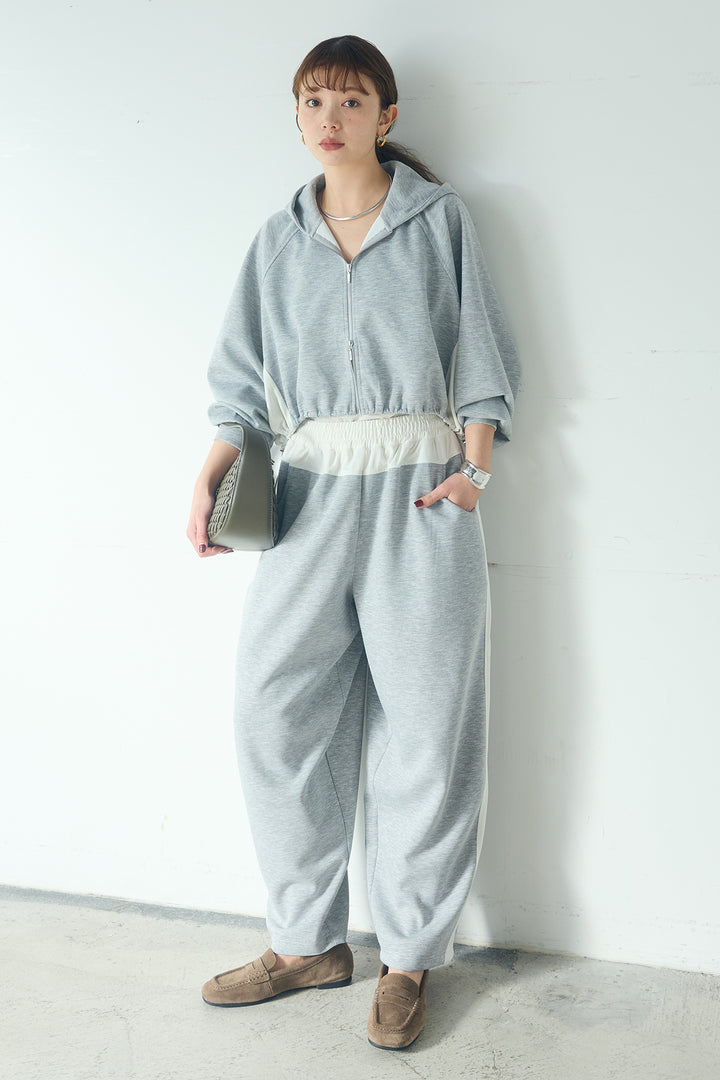 [SET]ドルマンショートフーディー+異素材切り替えスウェットパンツ(2set)