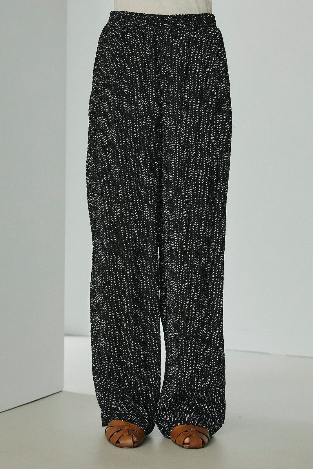 [SET]襟付き巻きデザインシャツ+シアーランダムドットラフパンツ(2set)