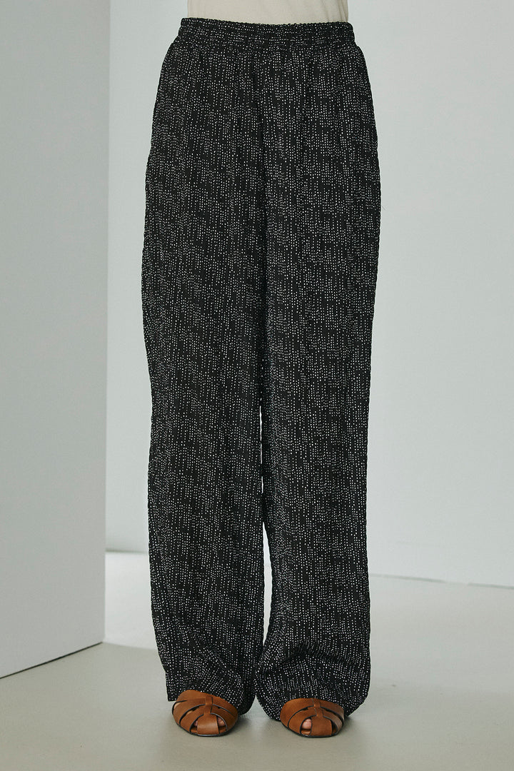 [SET]襟付き巻きデザインシャツ+シアーランダムドットラフパンツ(2set)