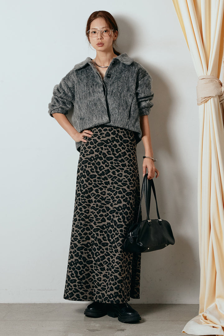 [SET]シャギーショートジャケット+レオパードロングスカート(2set)