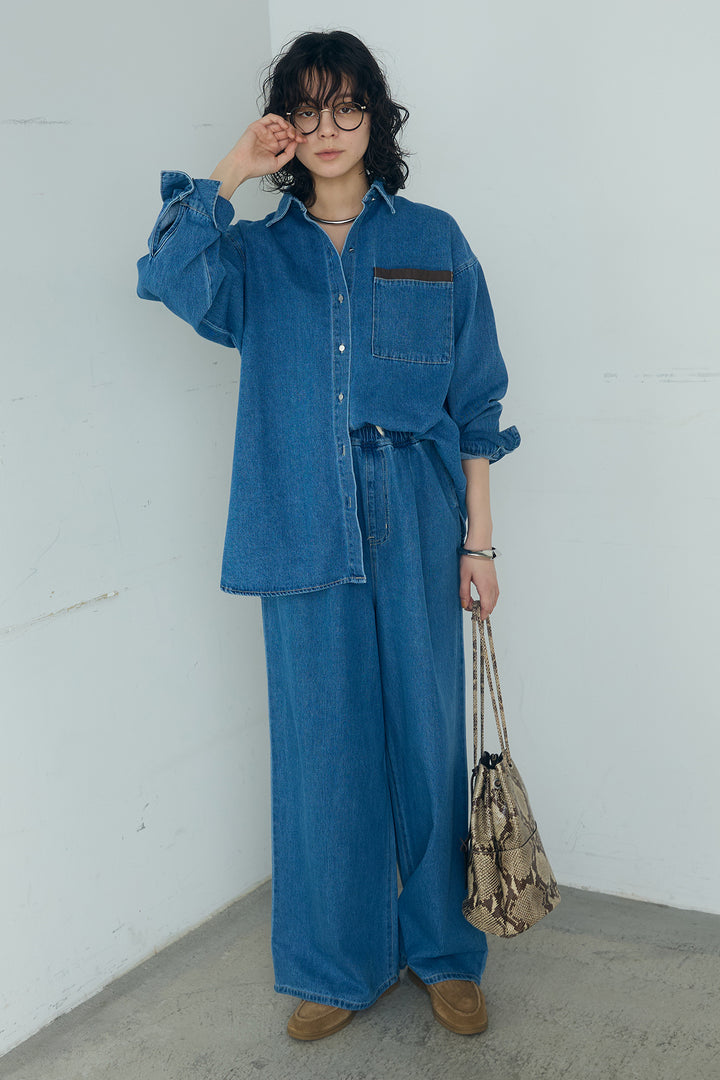 [SET]ライトオンスデニムシャツ+ライトオンスデニムルーズパンツ(2set)