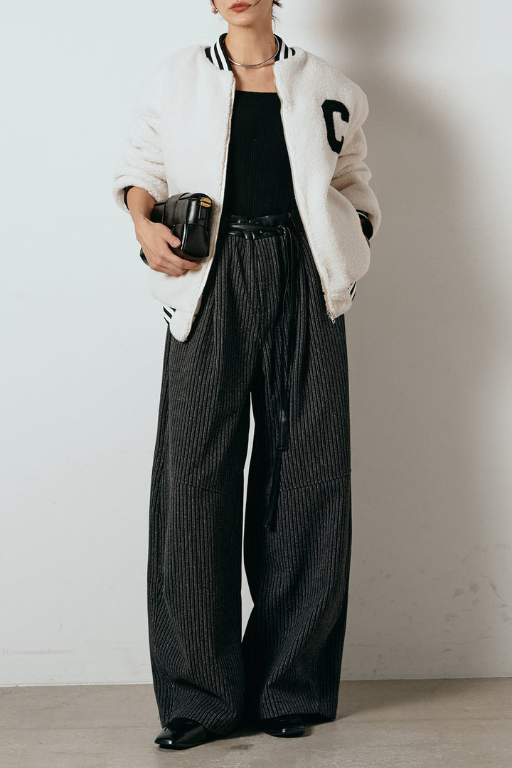 [SET]ロゴスタジャンボアブルゾン+レザーライク配色ストライプパンツ(2set)