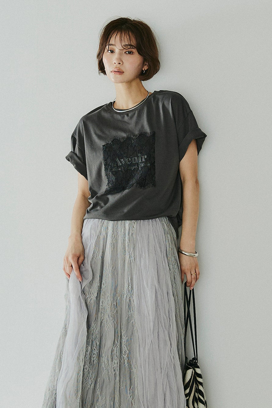 【即納】レースロゴ刺繍Tシャツ
