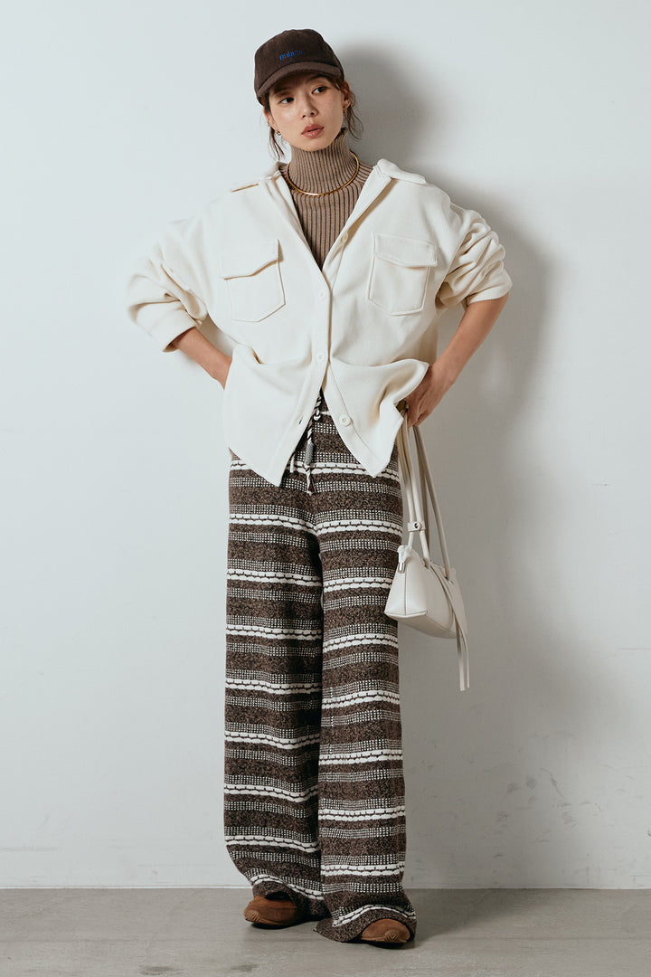 [SET]襟付きコーデュロイポケットシャツ+リブニットシームレスタートルプルオーバー+マルチライン柄リラックスニットパンツ(3set)