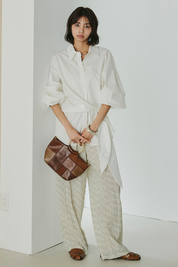 [SET]襟付き巻きデザインシャツ+シアーランダムドットラフパンツ(2set)