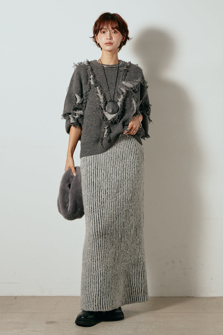 [SET]シャギージャガードニットトップス+アルパカタッチニットタイトスカート(2set)