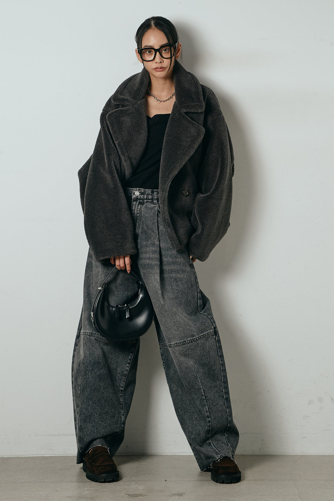 【2月中旬発送】
[SET]テディボアショートジャケット+加工デニムタックコクーンワイドパンツ(2set)